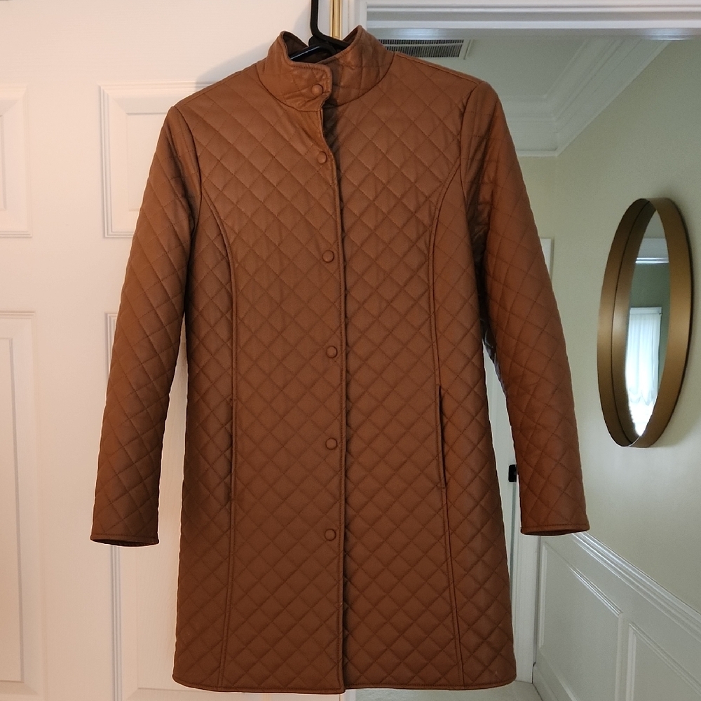 Kenneth Cole Faux Leather Tan Quilted Jacket, XS